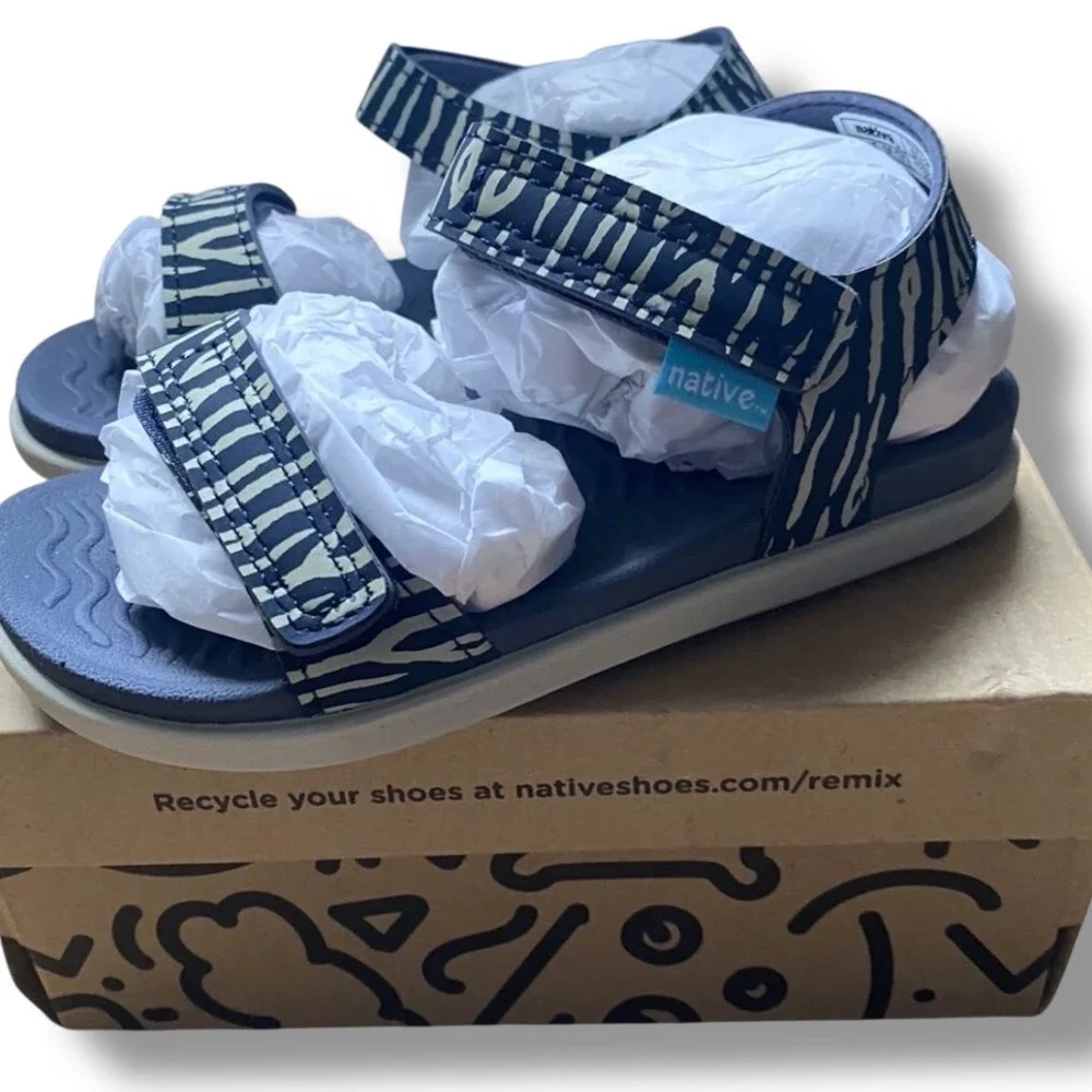 NIB Native Kids Shoes Charley Child Zebra Print Hook Loop Sandals Size C8
